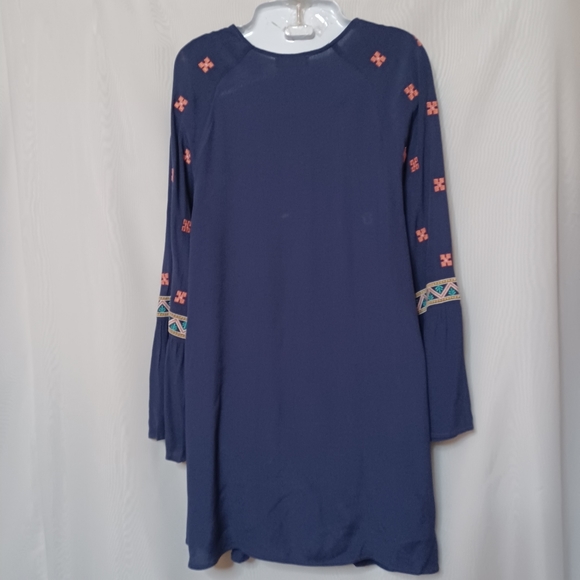 SUGAR + LIPS Navy Blue Embroidered Dress With Long Bell Sleeves. Size S - Picture 11 of 15